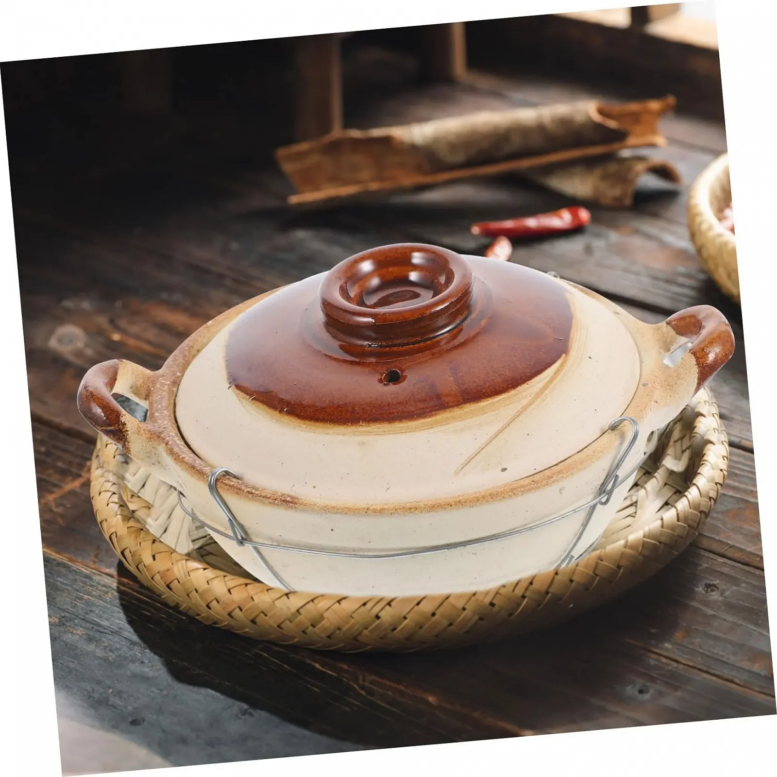 Кастрюля-жаровня глиняная 0,5 л с ручкой в китайском стиле, фото №9