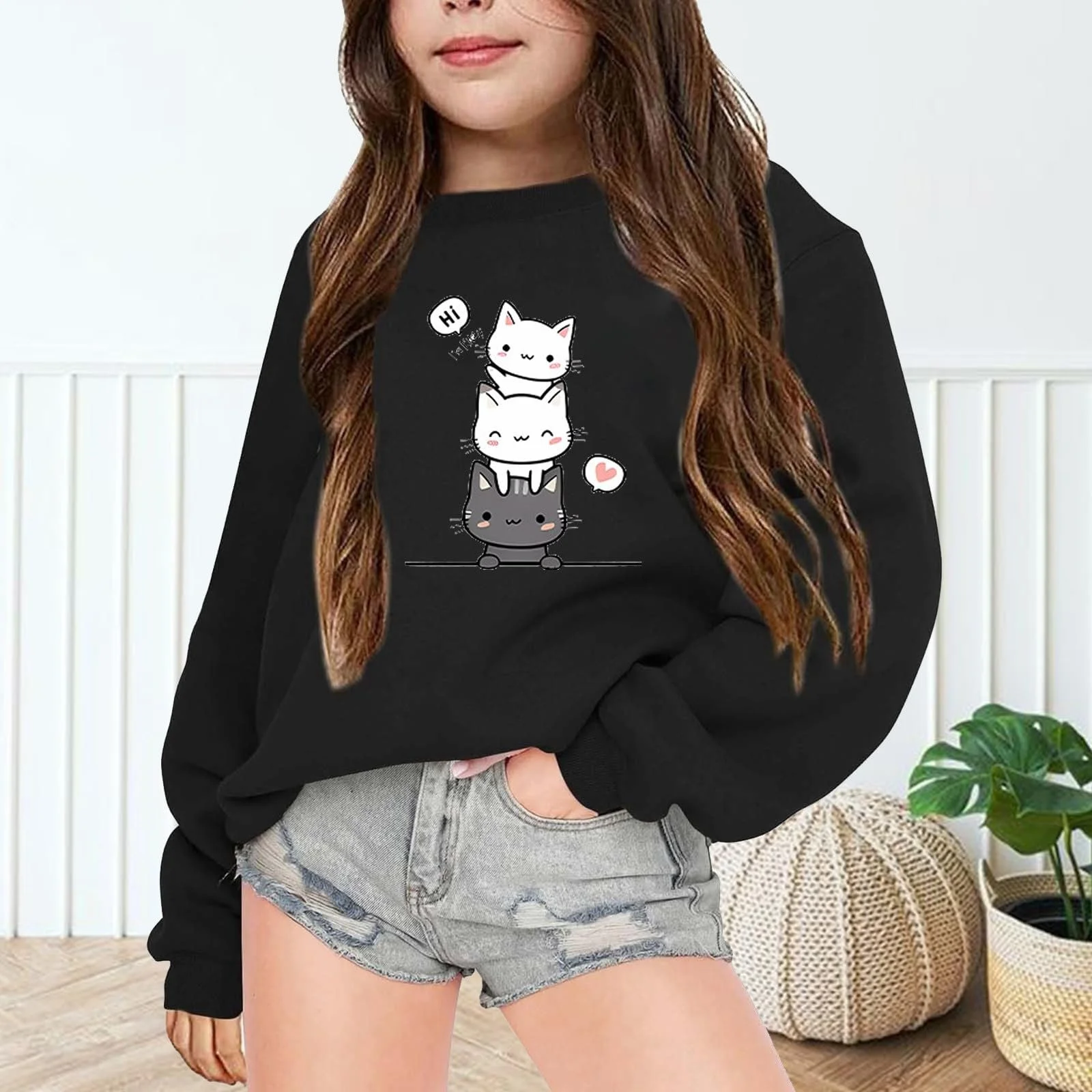 Світшот E Girl Підліткова Чорна Осіння та Зимова для Дівчат, фото №3