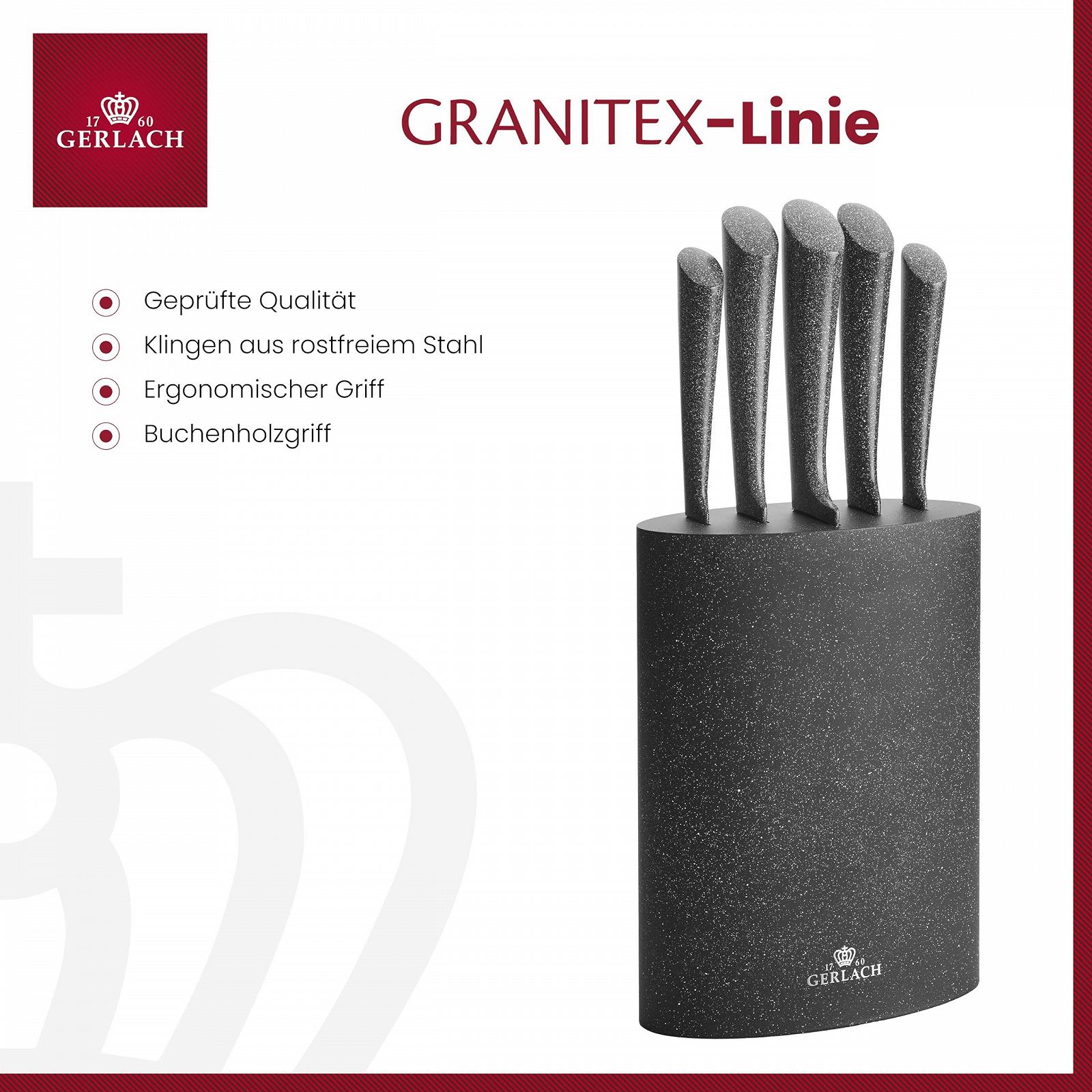 Набор ножей Gerlach Granitex, 5 ножей из нержавеющей стали с гранитным покрытием в деревянном блоке, фото №2