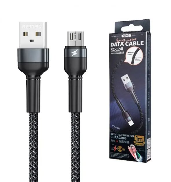 Дата Кабель для зарядки REMAX Jany RC-124m USB 2.0 — micro USB 2.4A Черный (1м), фото №2
