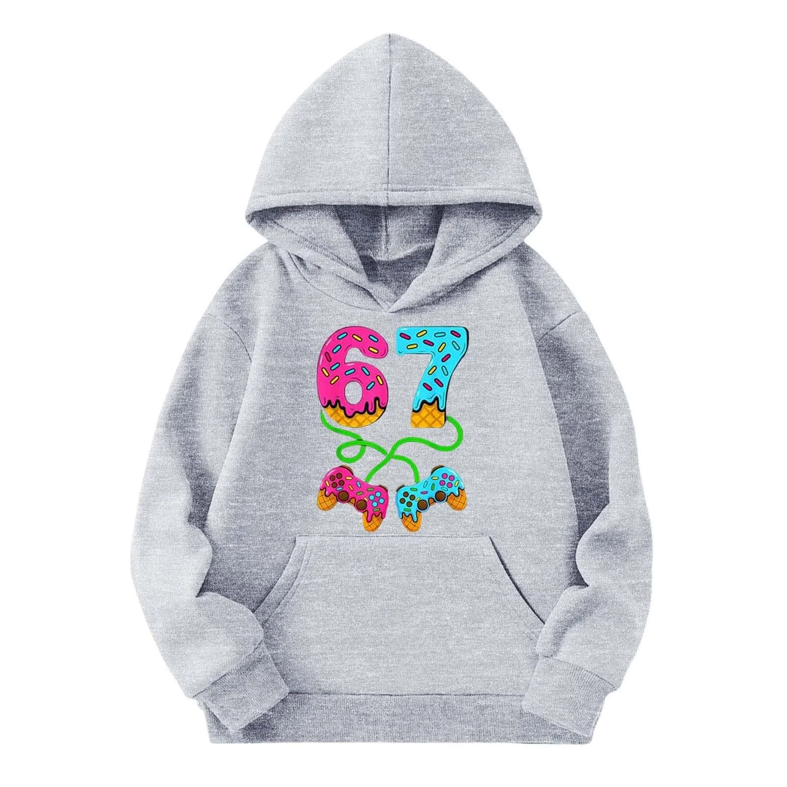 Мягкий флисовый худи-пуловер для девочек, теплый повседневный свитшот с передним карманом, спортивный детский верх для школы, фото №1