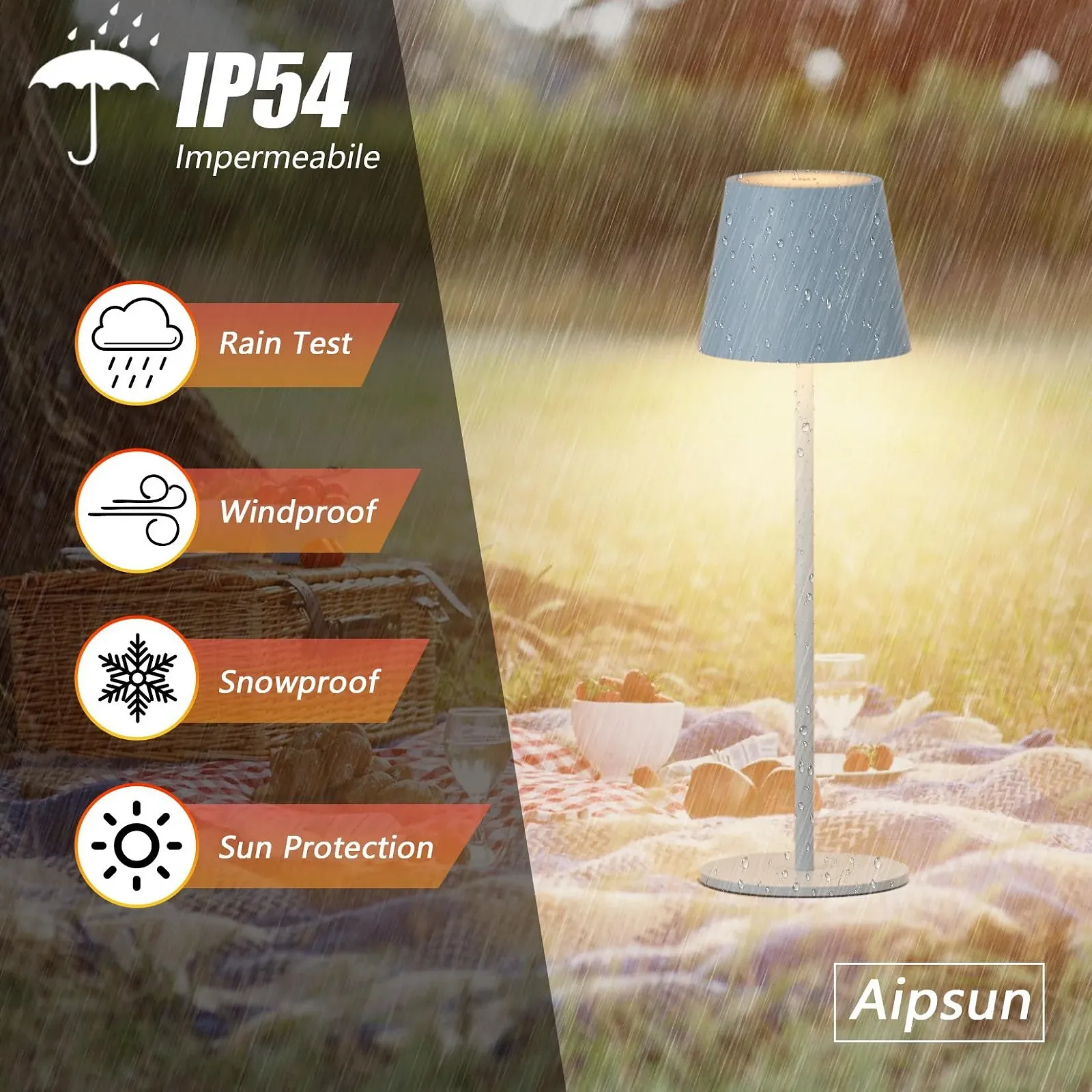 Настільна лампа Aipsun (Набір із 2 шт.) акумуляторна LED 6000 mAh бездротова IP54 синя, фото №5