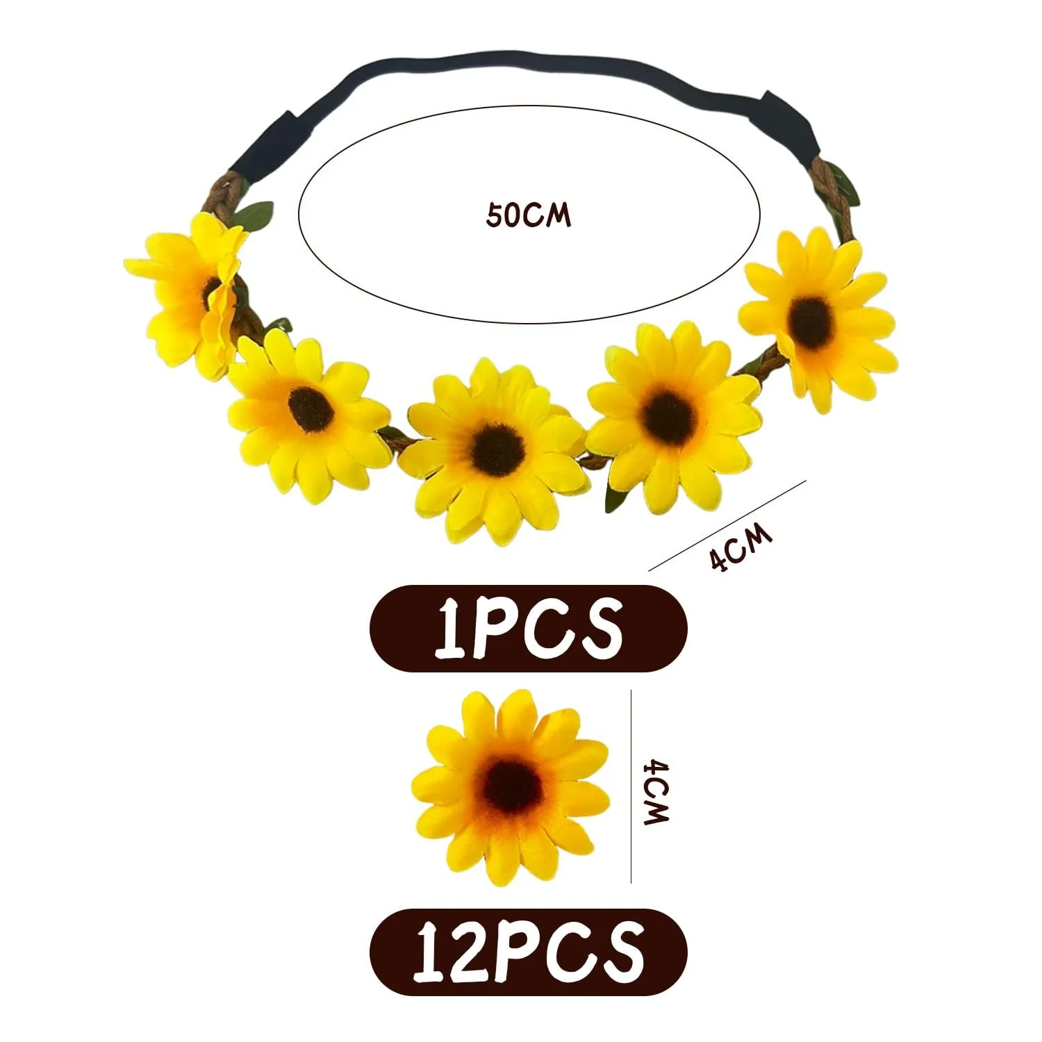 Вінок для волосся з ромашками і 12 маленьких шпильок з ромашками Жовтий, фото №2