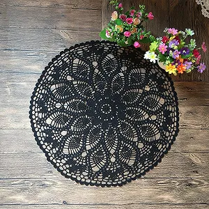 Скатертина MINDPLUS Cotton ручної в'язки кругла чорна 60 cm - Фото 1