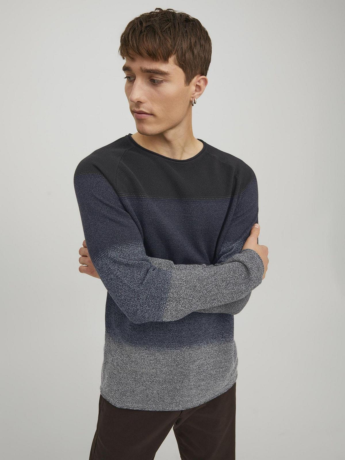 Вязаный пуловер JACK & JONES JJEHILL Мужской с круглым вырезом Базовый Длинный рукав Хлопковая рубашка, фото №8