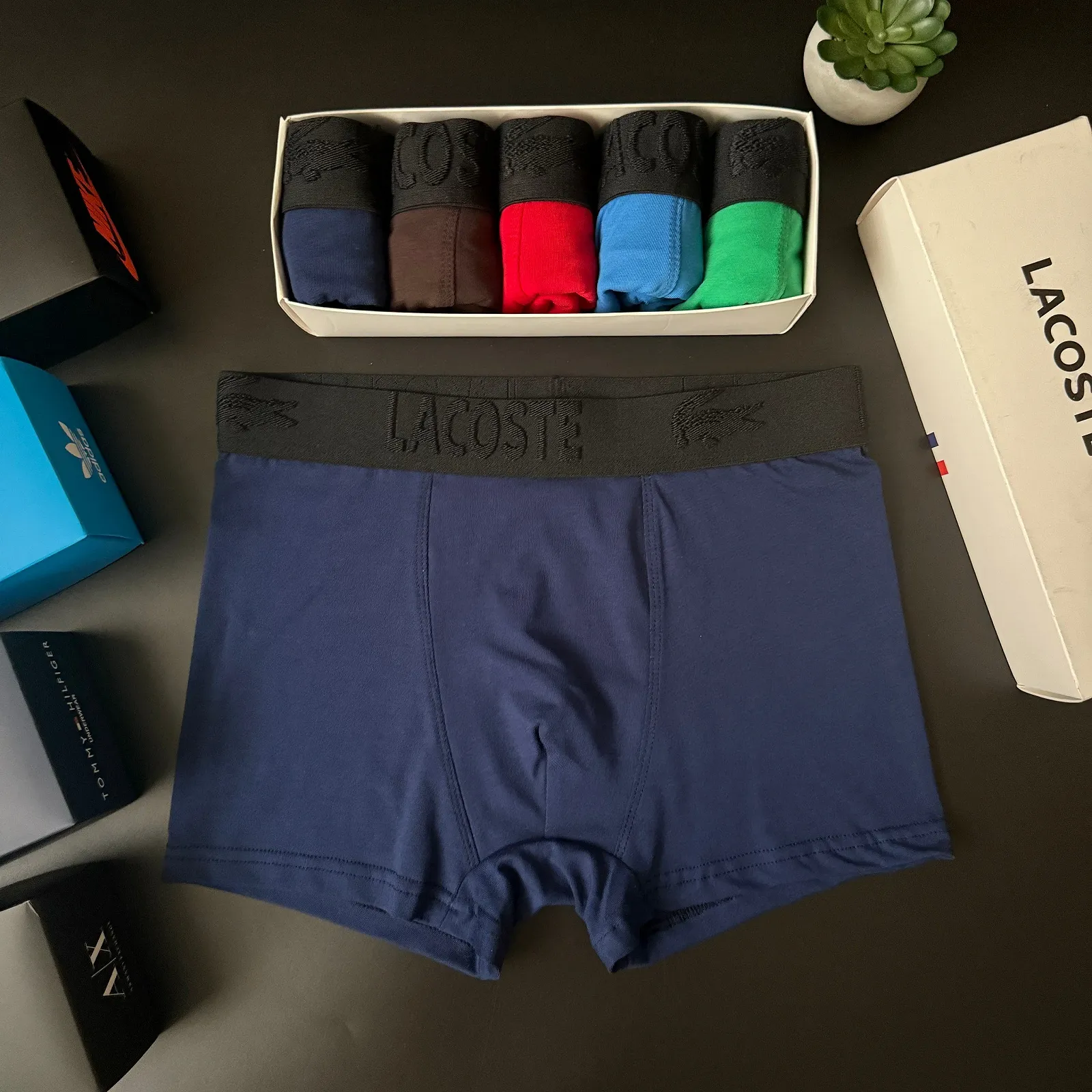 Чоловічі труси боксери комплект Lacoste різнокольорові, фото №12