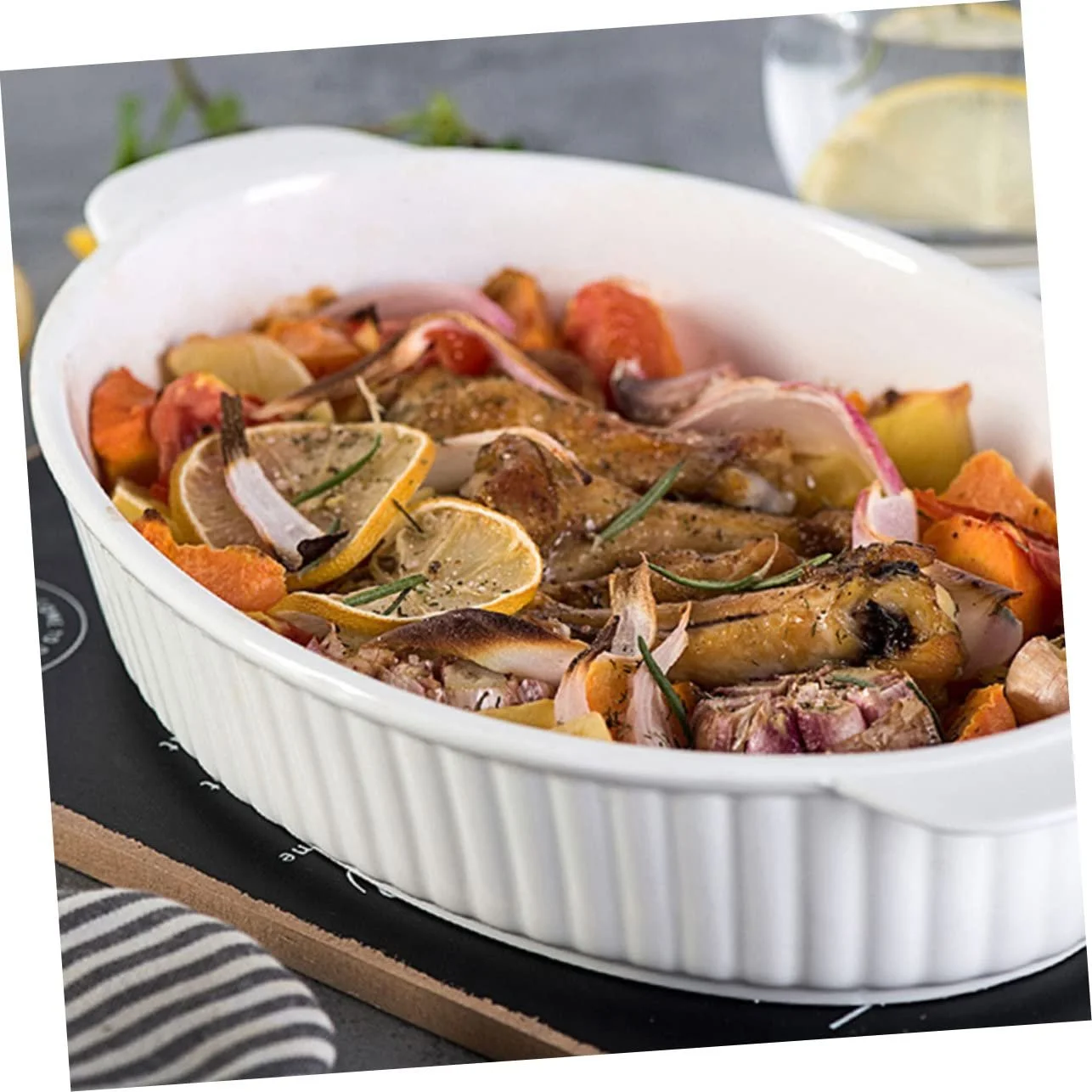 Форма для запекания Gatuida керамическая овальная с двумя ручками жаропрочная, фото №9