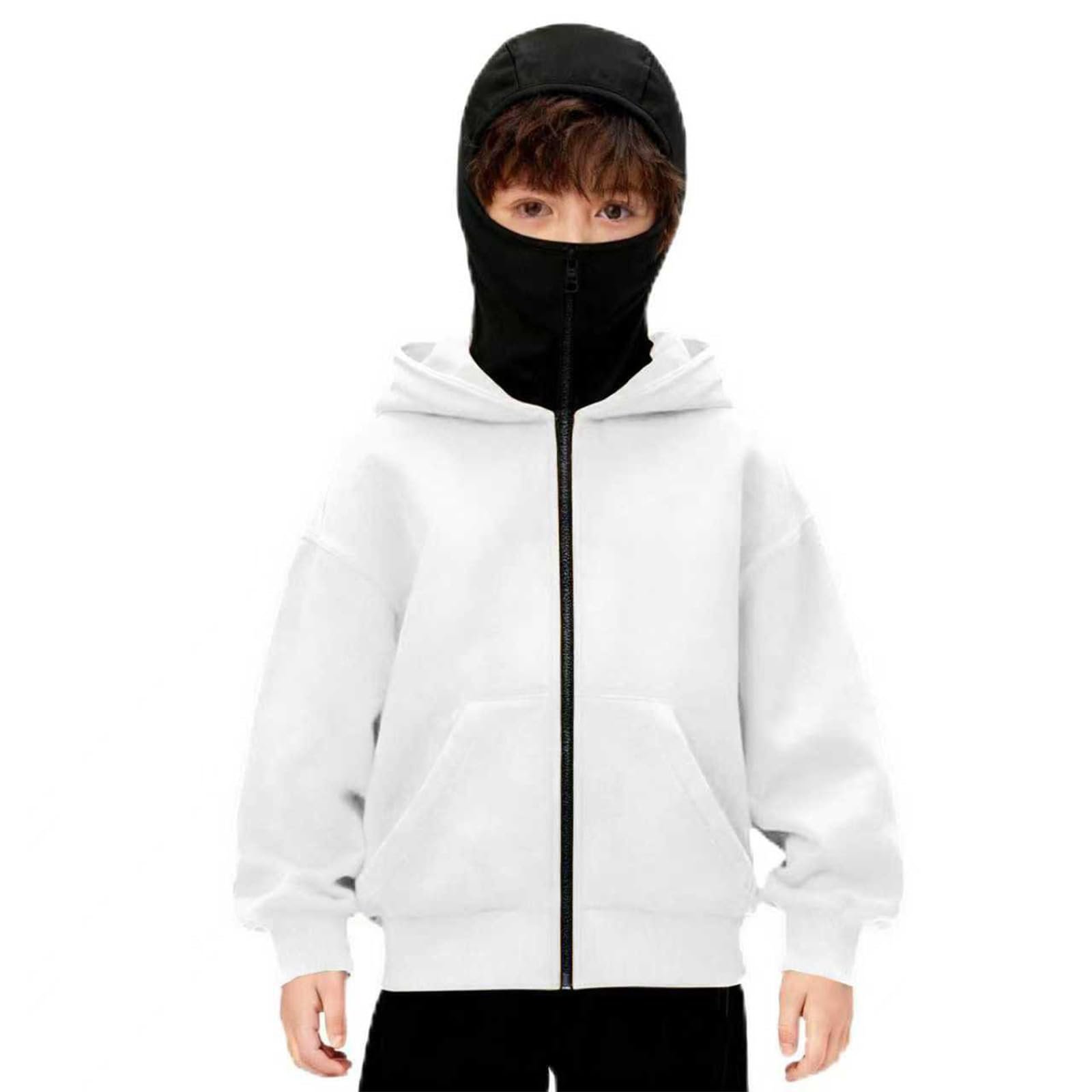 Детская балаклава-худи унисекс Generisch, толстовки на молнии для девочек и мальчиков с маской для лица, легкая куртка на молнии во всю длину, новинка, спортивные толстовки с длинными рукавами, ветрозащитная, фото №3