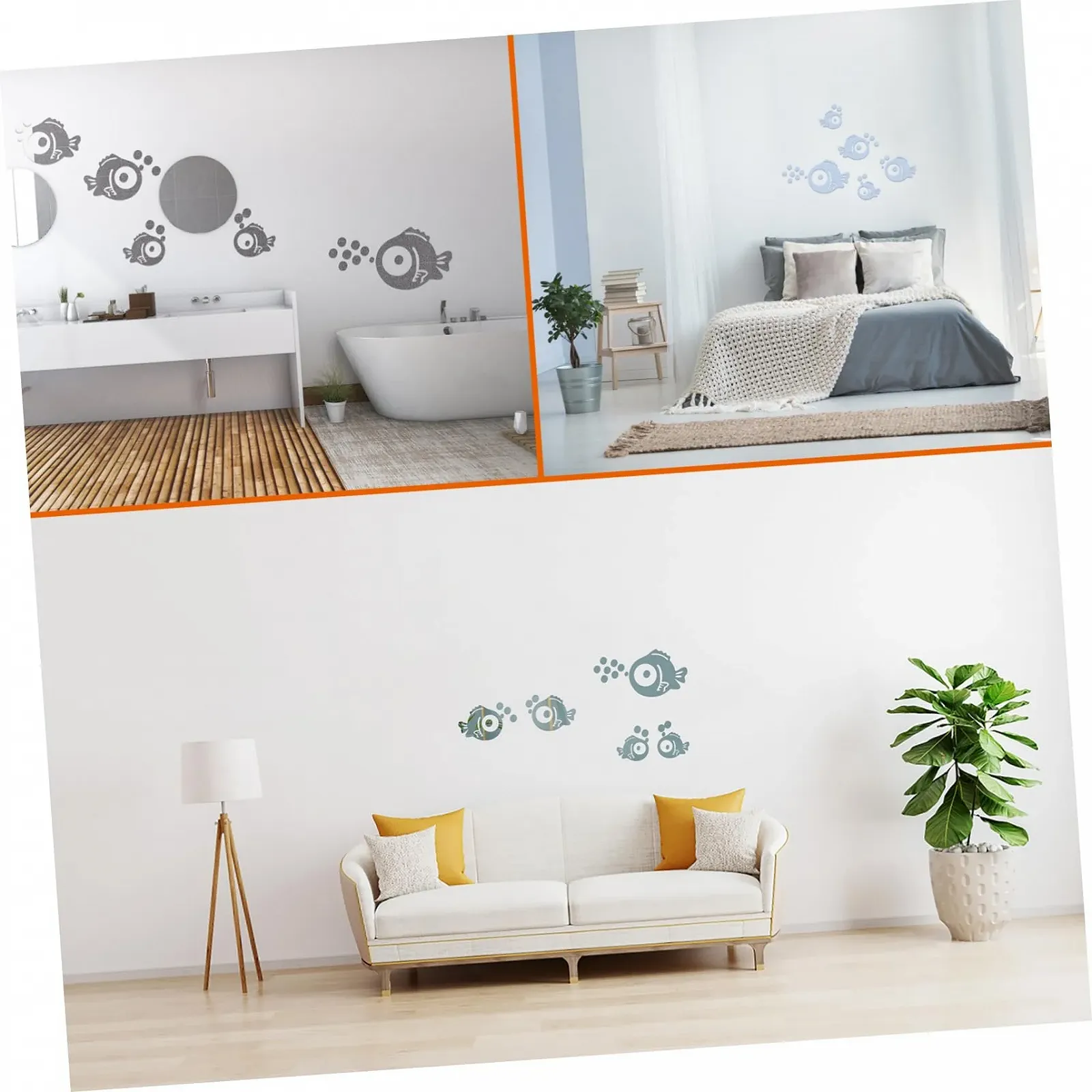 Наклейка на стіну BESPORTBLE Fish and Bubbles Mirror 3D Acrylic Водонепроникна Сріблястий, фото №7