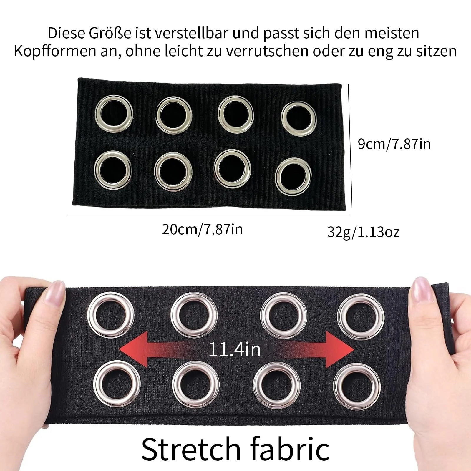 Пов'язка на голову Y2K Punk з порожнистими люверсами Чорний, фото №2