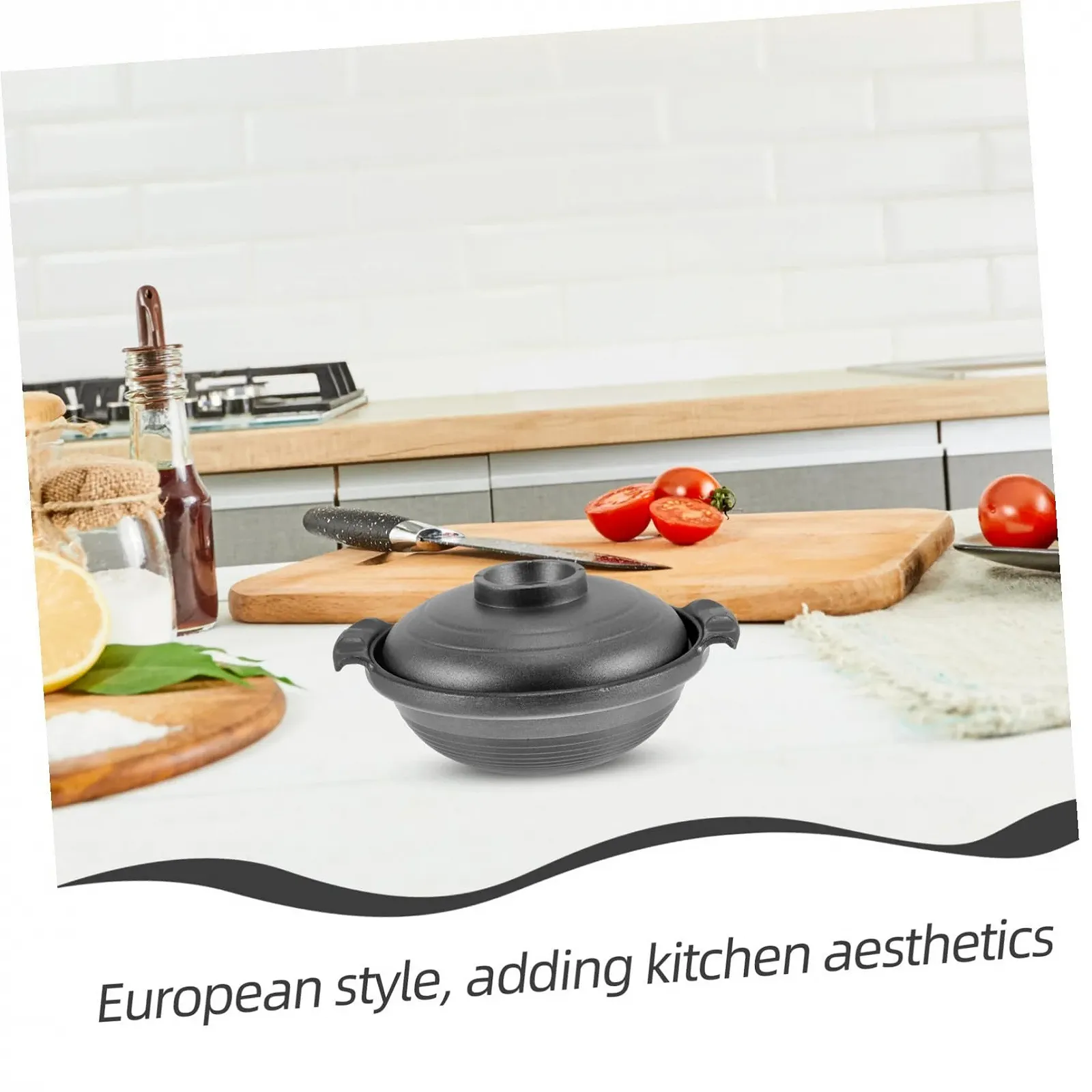 Багатофункціональна керамічна каструля з подвійною ручкою та кришкою термостійка з антипригарним покриттям, фото №4