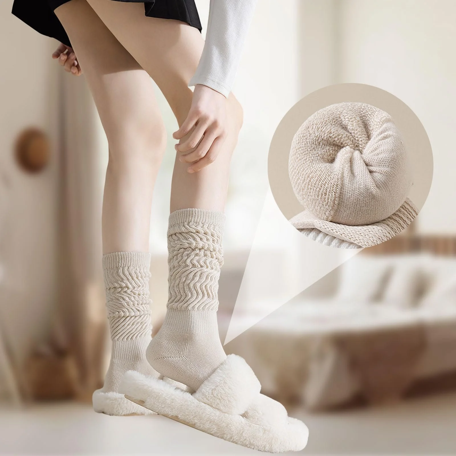 Жіночі гольфи Вязані бавовняні шкарпетки-сліучі Високі шкарпетки 2 пари, фото №4