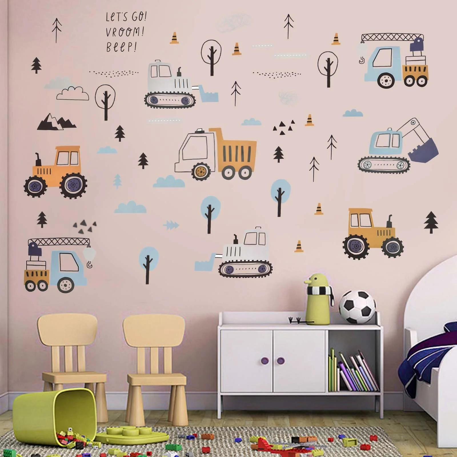 Настінні наклейки 3 аркуші Будівельна техніка Трактор Екскаватор Вантажівка Кран Знімні для дитячої кімнати, фото №7 Настінні наклейки 3 аркуші Будівельна техніка Трактор Екскаватор Вантажівка Кран Знімні для дитячої кімнати, фото №7