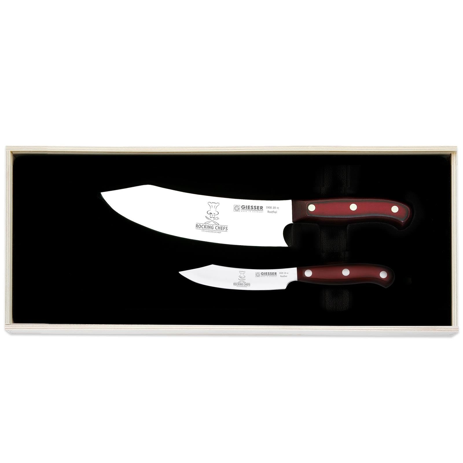 Набір ножів Giesser PremiumCut Rocking Chef 2 предмети: кухарський ніж 20 см, ніж для чищення овочів 10 см, Micarta, червоний, нержавіюча сталь, фото №1