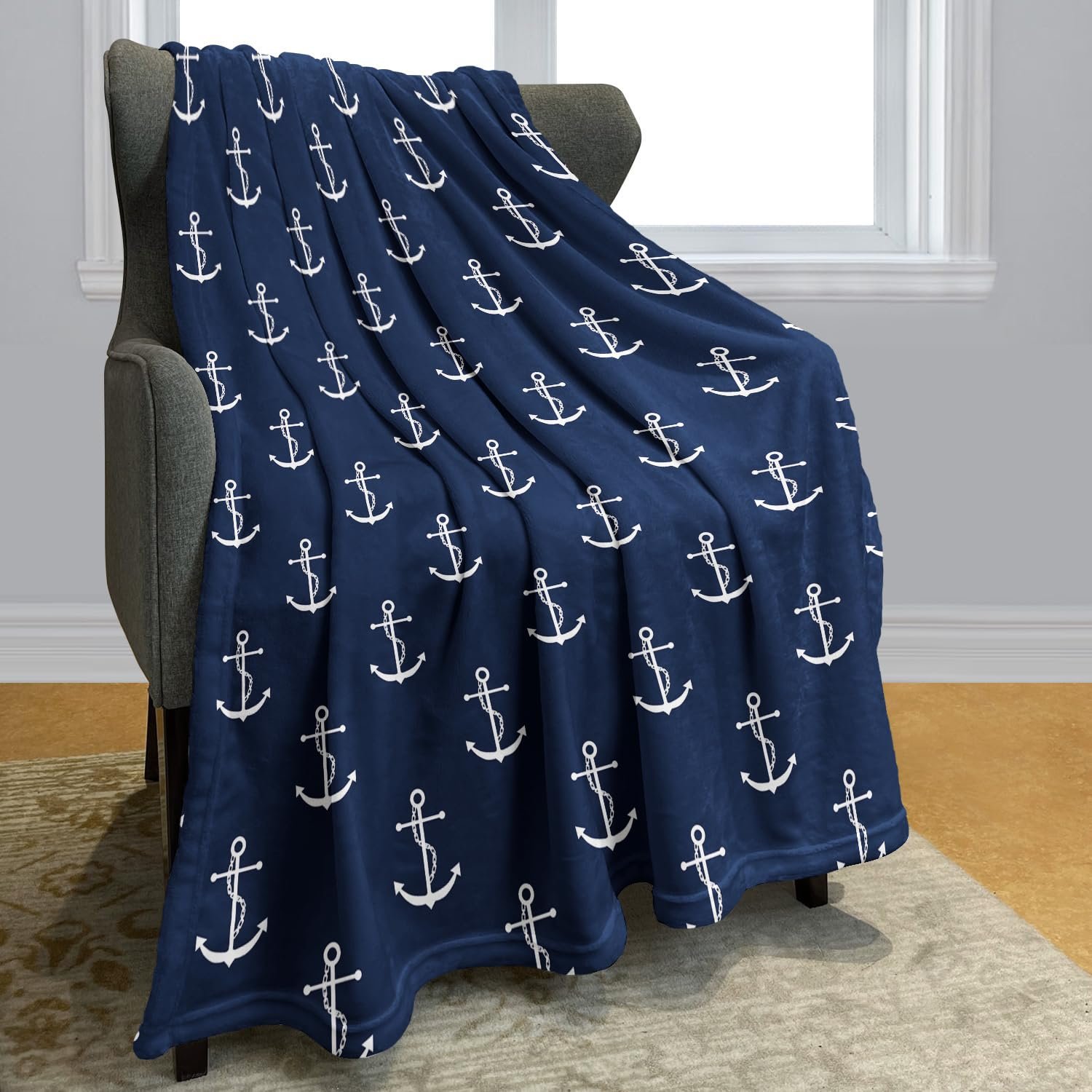 Одеяло YISUMEI 150 x 200 см Мягкое Фланелевое Одеяло Мягкий Флис Синий Якорь, фото №2 Одеяло YISUMEI 150 x 200 см Мягкое Фланелевое Одеяло Мягкий Флис Синий Якорь, фото №2