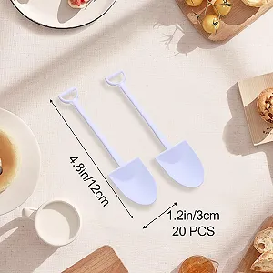 Ложка Spade, креативная ложка в форме лопаты, прочные пластиковые десертные ложки, многоразовые десертные ложки для арбуза, кофе, десертная ложка, белый (упаковка 20 штук) synthetic.ua - Фото 1