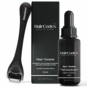 Сыворотка-бустер HairCodex 50 мл, Агент для роста волос, 1 x HC Stimulator Дермароллер, Биотин и Кератин, Рост волос без Миноксидила, для Волос или Бороды, Наследственная Потеря Волос, для Мужчин и Женщин - Фото 1