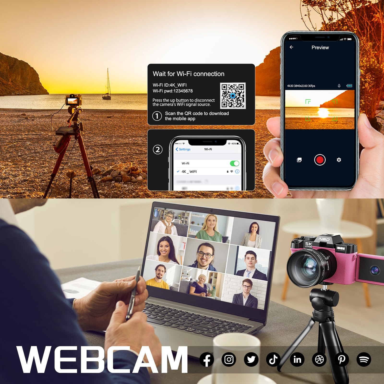Фотокамера цифрова NBD 5K 48MP з автофокусом та 16-кратним зумом, 3-дюймовий 180

Складаний дисплей, WiFi - в комплекті ширококутний/макрооб'єктив + 2 батареї (карта 32 ГБ + мікрофон) Рожевий, фото №7