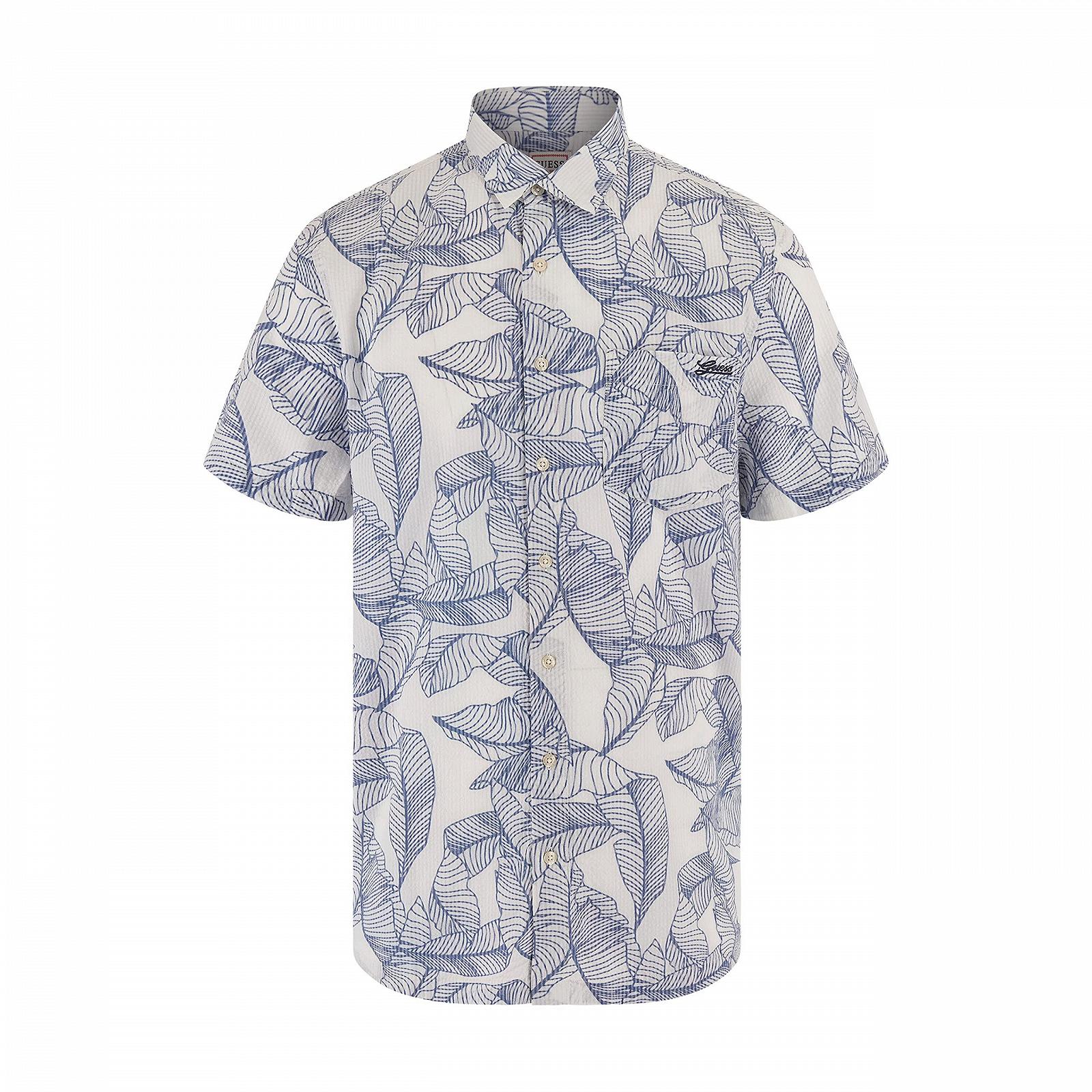 Мужская рубашка Guess - Ss Collins Stencil Shirt Белая с синим принтом - L, фото №3 Мужская рубашка Guess - Ss Collins Stencil Shirt Белая с синим принтом - L, фото №3