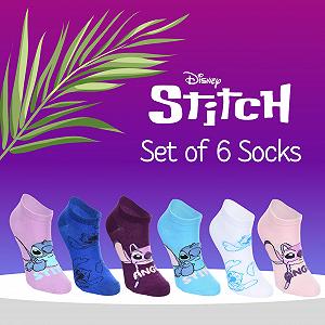 Носки Disney Stitch Женские, Набор из 6 коротких хлопковых носков-невидимок, Подарок для женщин, девочек и подростков synthetic.ua - Фото 1