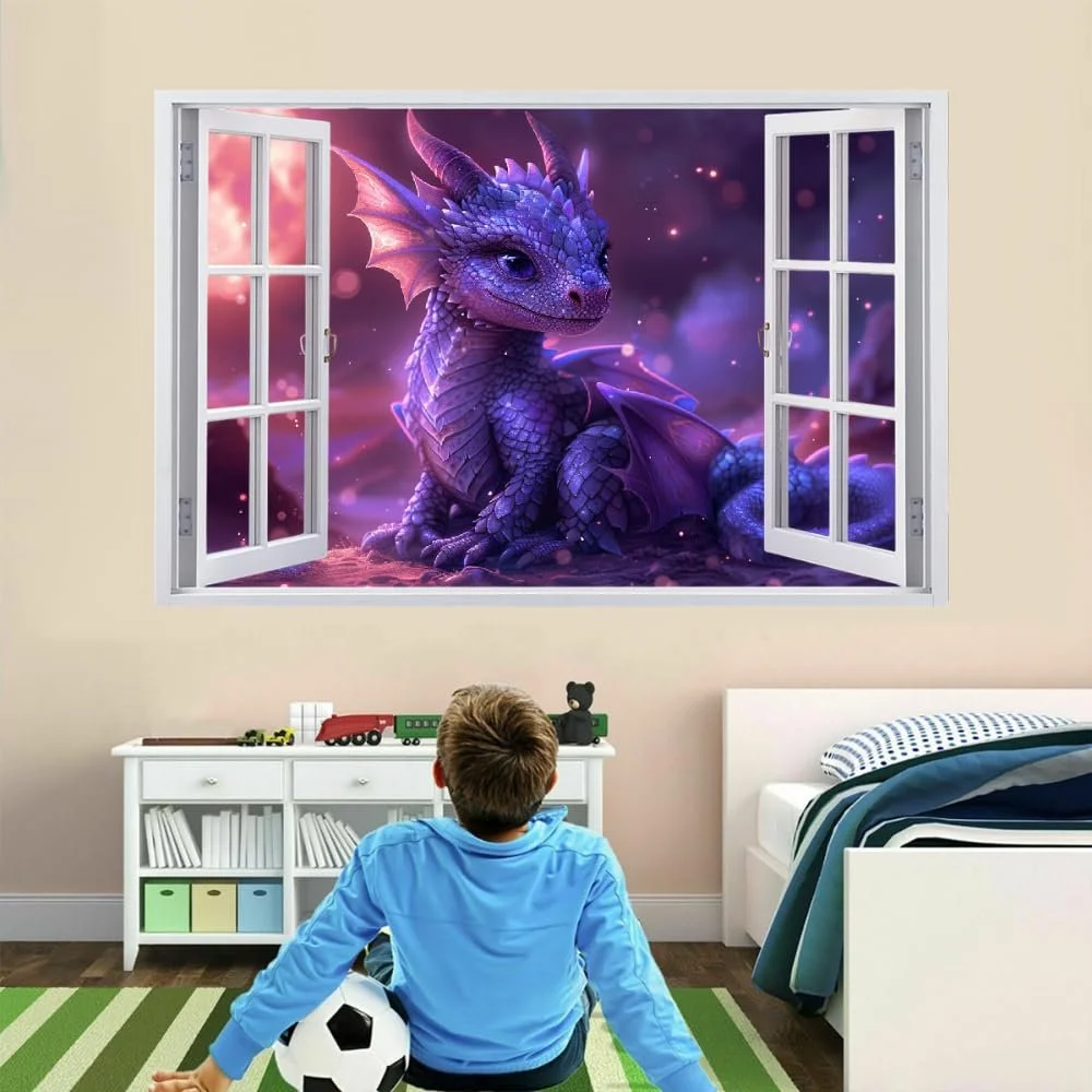 Наклейка на стіну Dragon Girl Moon Boy 3D Breakthrough вінілова самоклеюча 112 x 75 см, фото №2