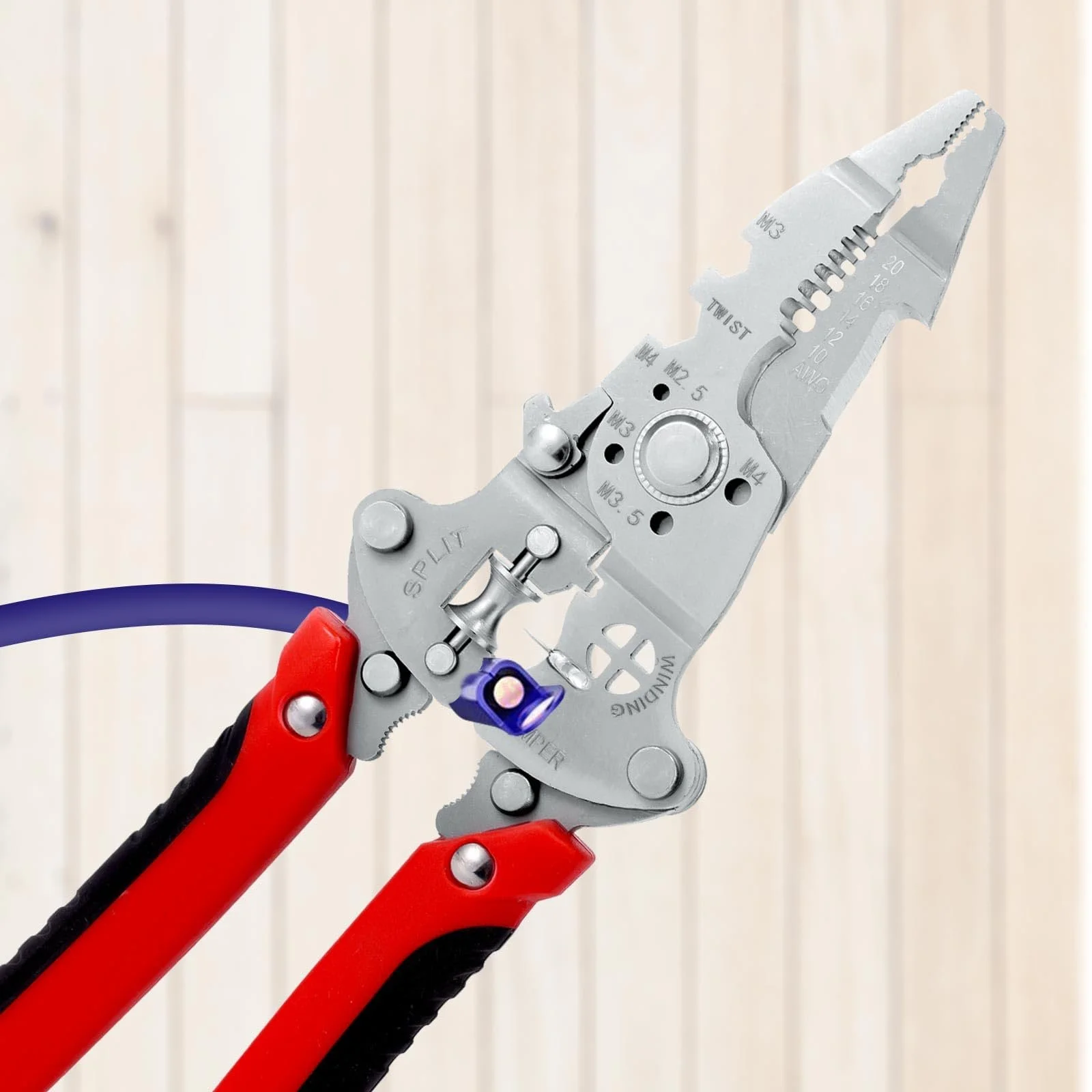 Складной многофункциональный стриппер для проводов Stainless Steel с функцией кримпера Red, фото №7