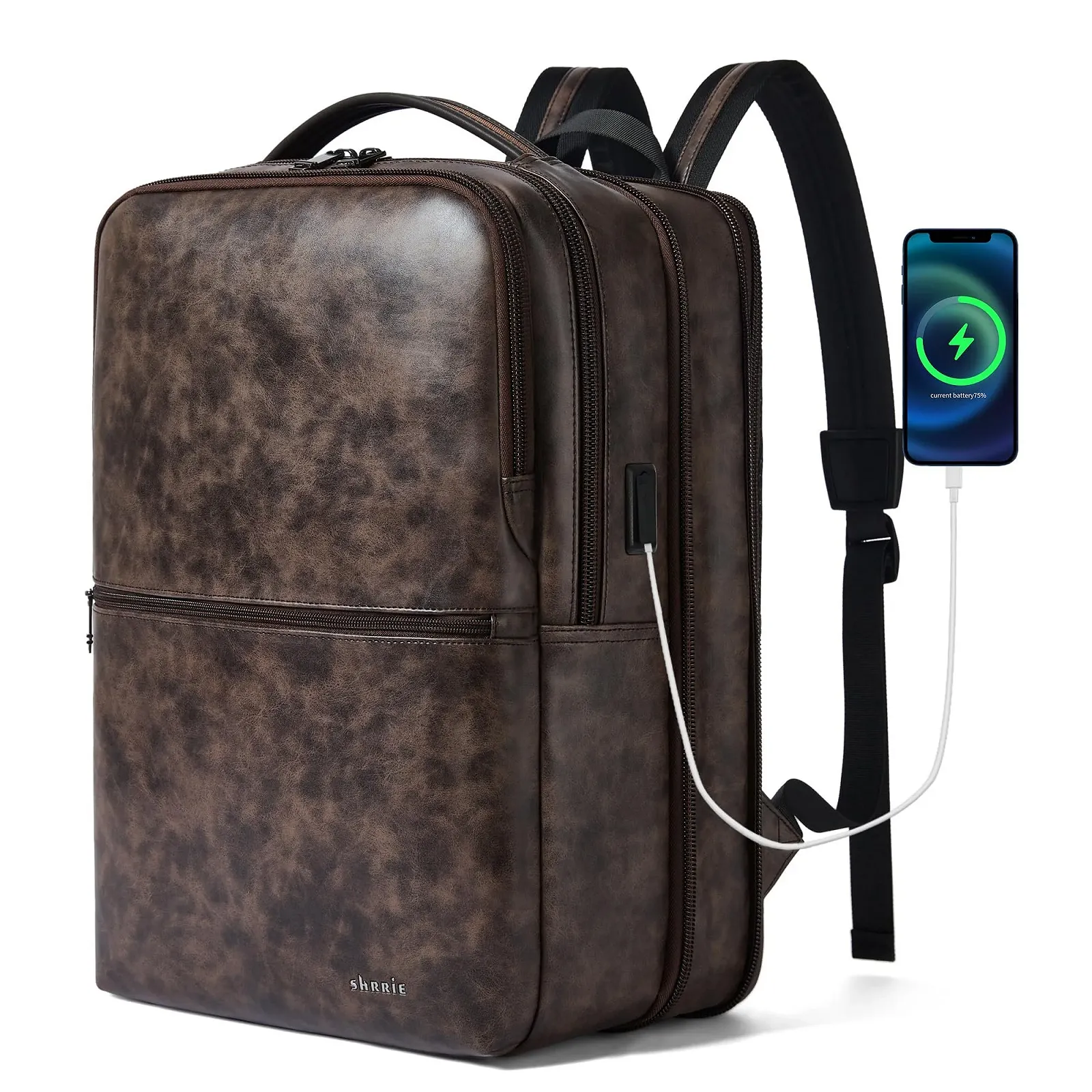 Рюкзак для ноутбука Shrrie Vegan Leather 16 дюймов расширяемый с портом USB, фото №1