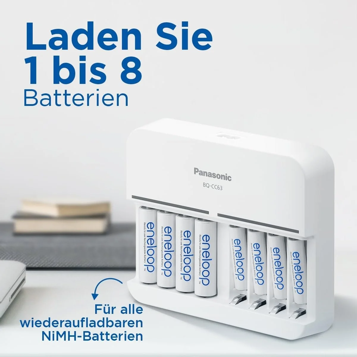 Зарядное устройство Panasonic eneloop Smart 8 для 1–8 аккумуляторов AA/AAA NI-MH, с 8 светодиодными индикаторами и 9 функциями безопасности, синий, BQ-CC63, фото №5 Зарядное устройство Panasonic eneloop Smart 8 для 1–8 аккумуляторов AA/AAA NI-MH, с 8 светодиодными индикаторами и 9 функциями безопасности, синий, BQ-CC63, фото №5