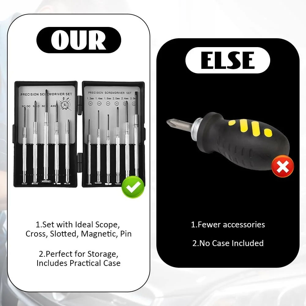 Набір прецизійних викруток 11 в 1 для ремонту окулярів та годинників магнітний, фото №5