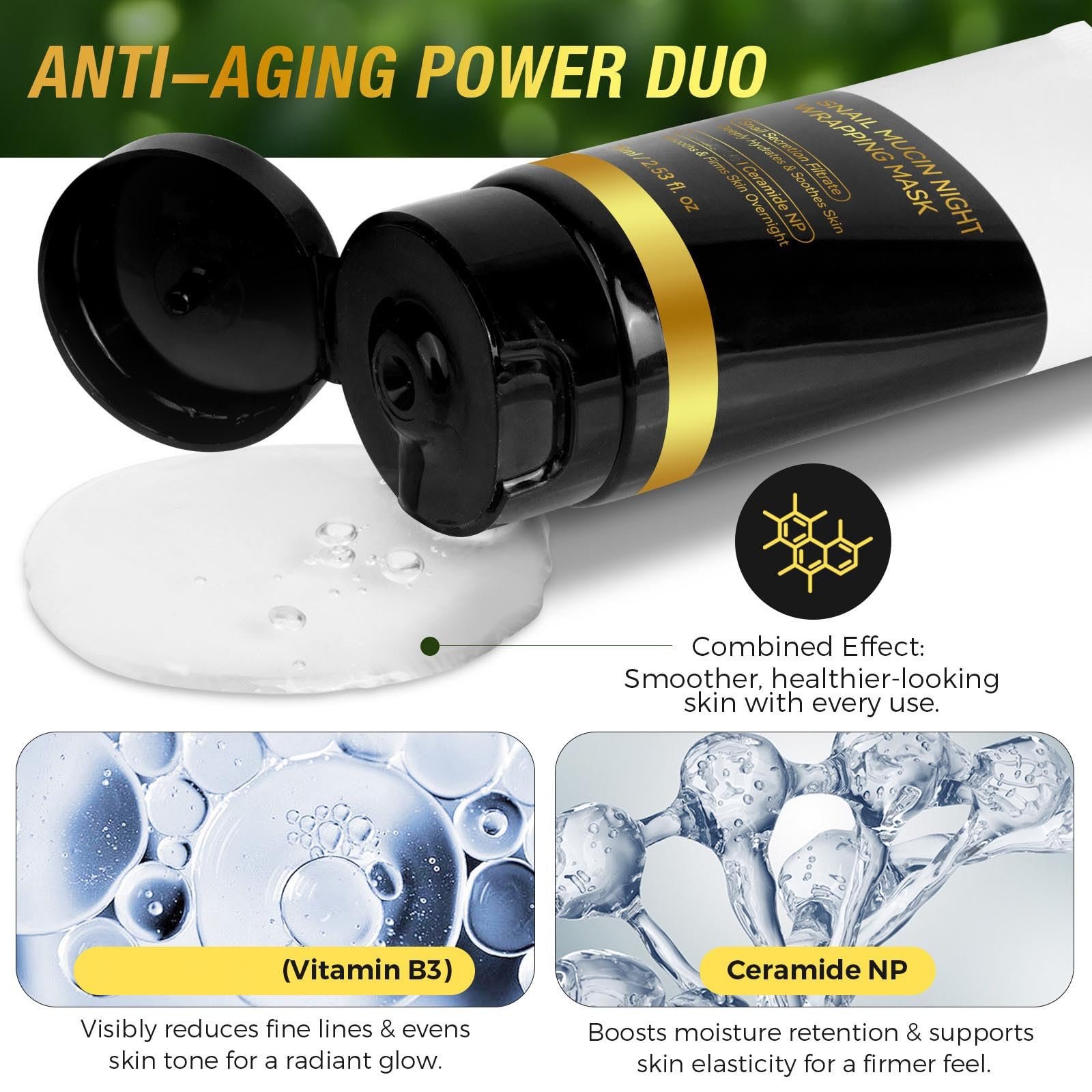 Маска для обличчя Нічна з муцином равлика Anti-Ageing, 2 шт, фото №6