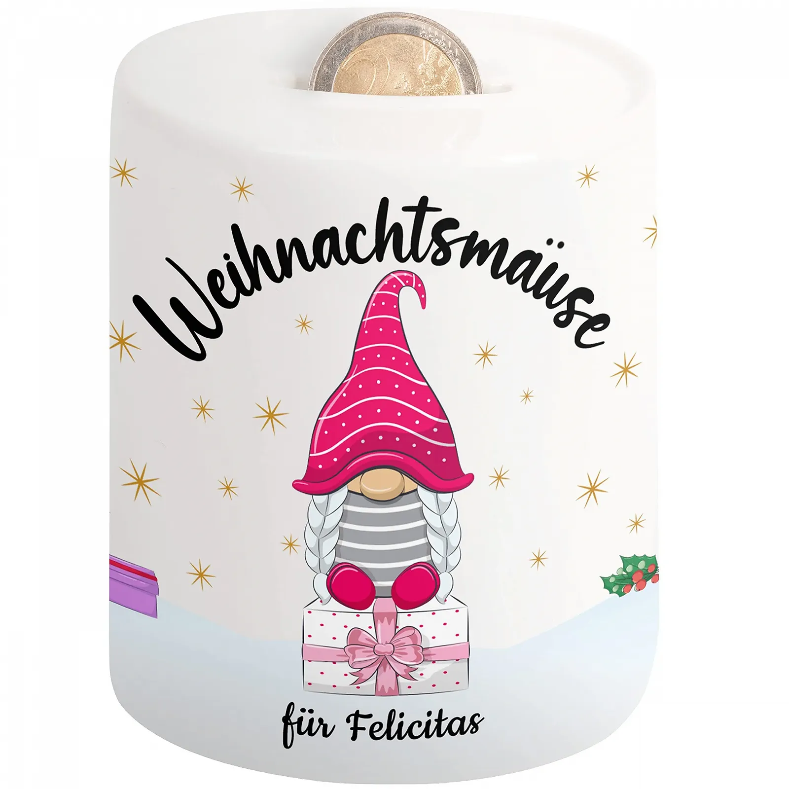 Скарбничка Christmas Mice Персоналізована з ім'ям Керамічна, фото №1