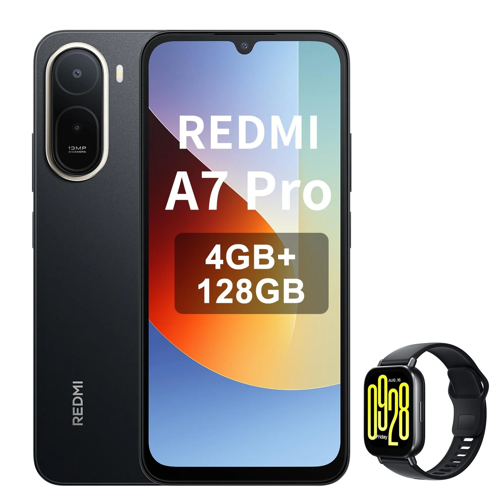 Смартфон XIAOMI Redmi A7 Pro 4+128GB 6.9" 120Hz HyperOS 3 6000 мАч Dual SIM (Черный) со смарт-часами, фото №1
