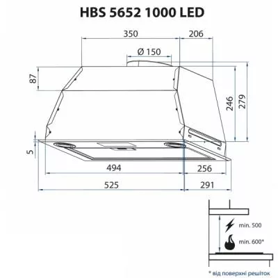 Витяжка кухні MINOLA HBS 5652 BL 1000 LED, фото №9