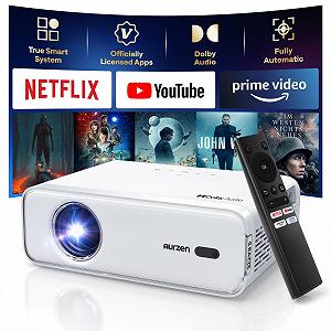 Проектор Aurzen Eazze D1 Smart Projector Home Cinema: Проектор с поддержкой 4K Full HD 1080P, NetfIix Official & DoIby Audio, автофокус & коррекция трапецеидальных искажений, Mini WiFi Bluetooth Video - Фото 1