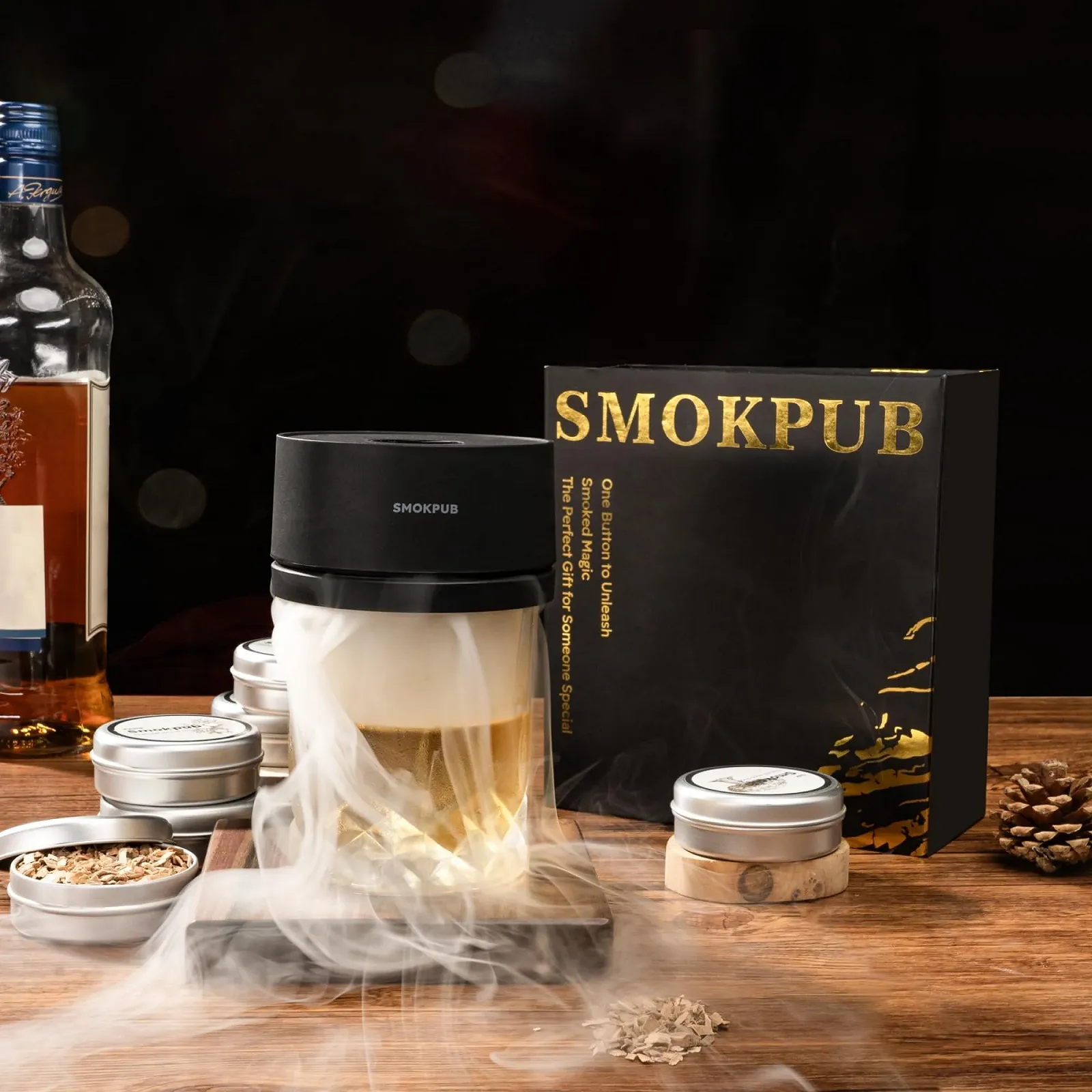 Електричний Набір для копчення віскі Smokpub, з 6 дерев'яною тріскою, вбудована запальничка, без потреби в бутані, фото №8