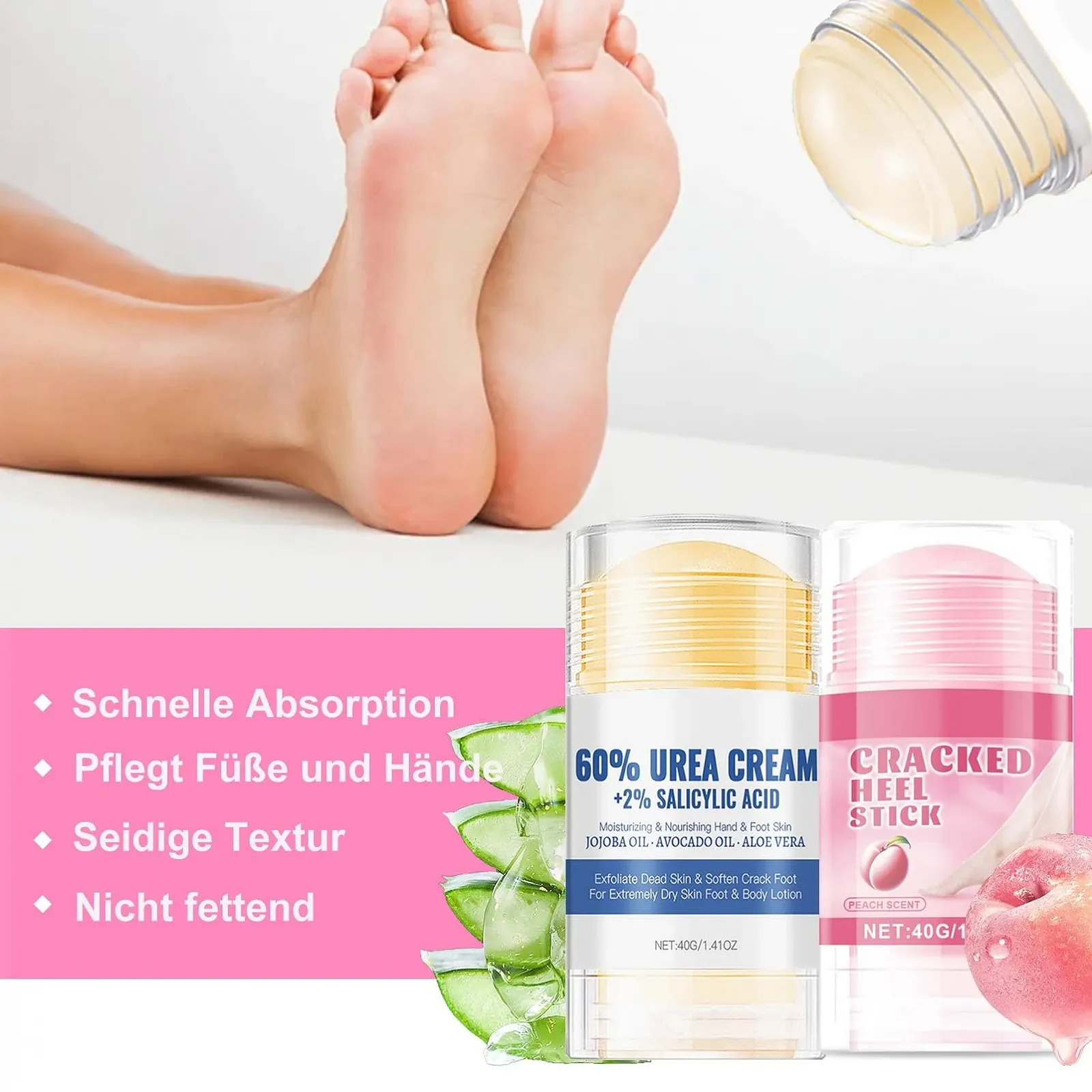 Крем-стик для ног Anti-Cracking с 60% мочевины увлажняющий 2 шт (80 г, Персик), фото №4