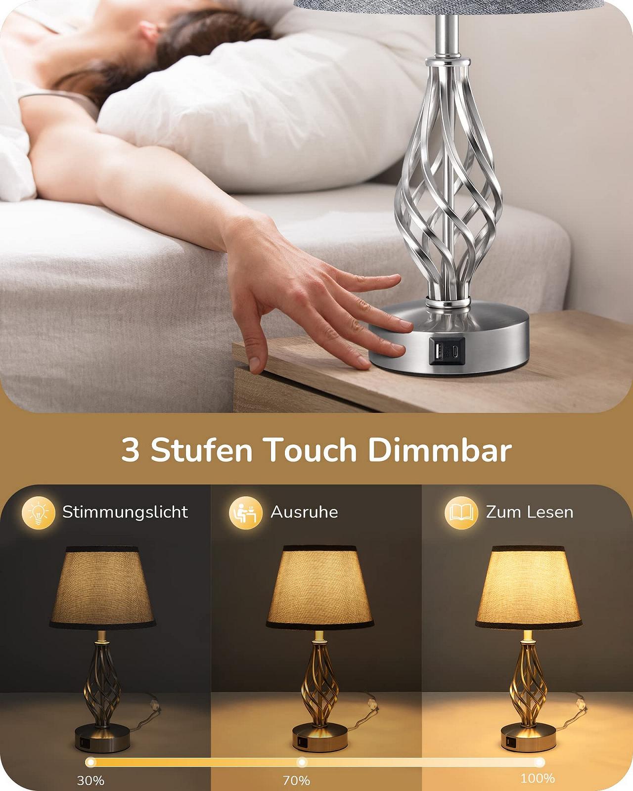 Настільна лампа EDISHINE LED Touch Dimmable USB Набір 2 шт. Сіра, фото №2