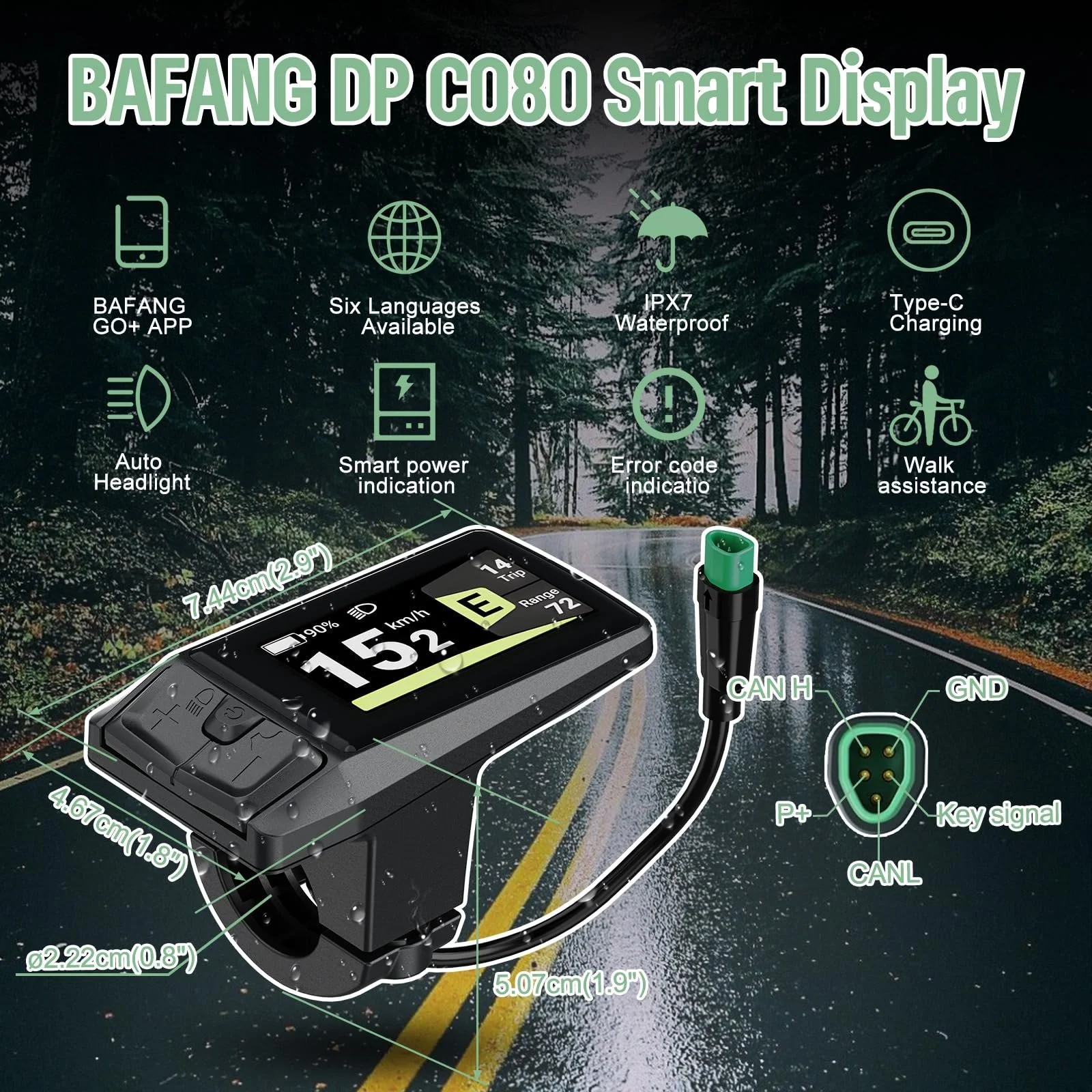 Велокомпьютер Bafang DPC080 CAN Protocol M225 M625 Type-C Charging Port, фото №2