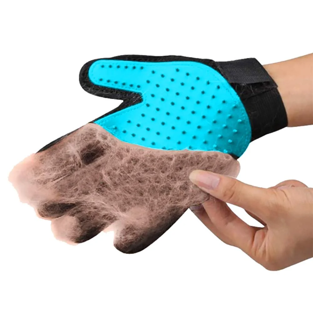 Рукавичка для вичісування шерсті Premium Magic Brush для котів собак та коней Блакитна Ліва, фото №5