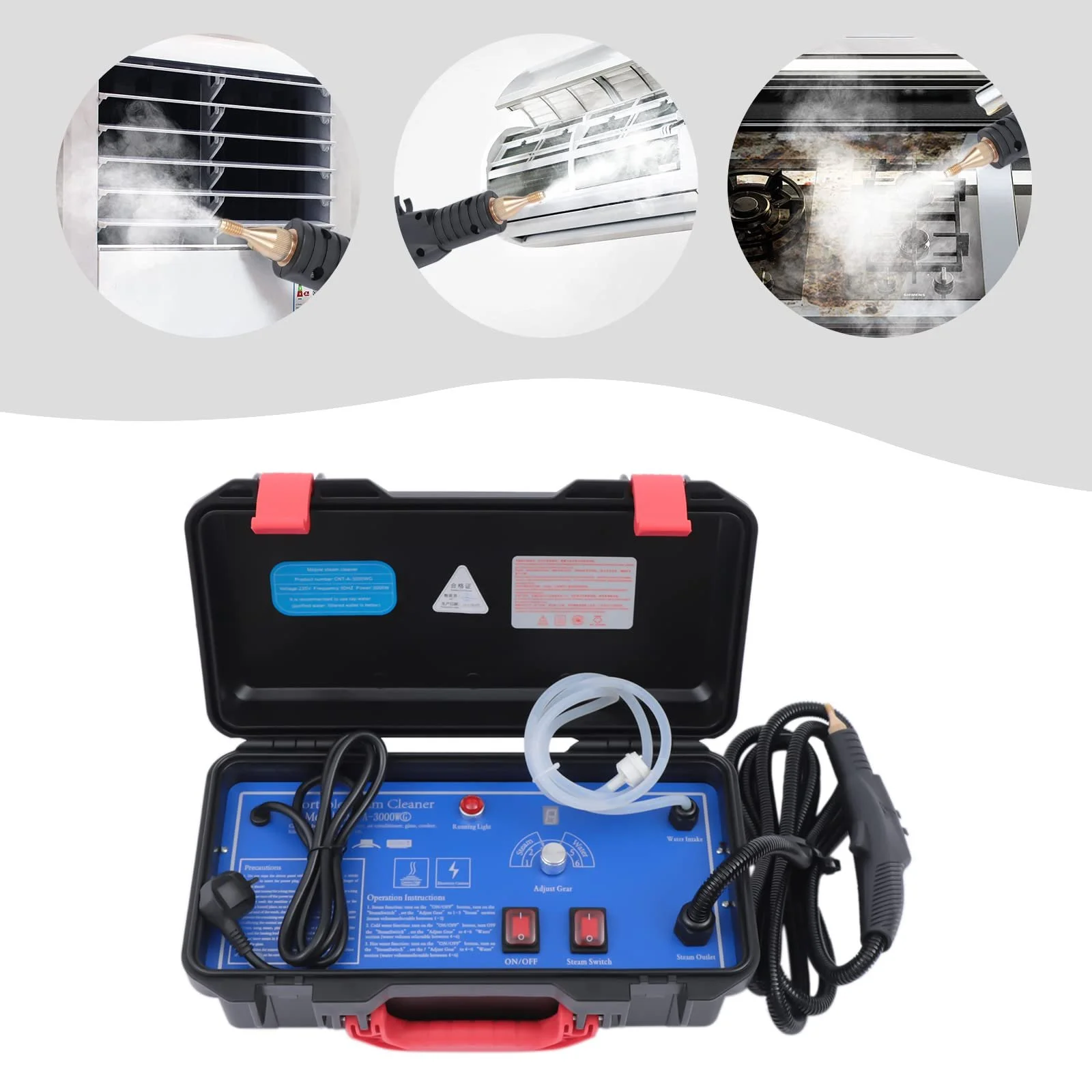 Пароочисник ручний 3000 W для кухні, ванної та автомобіля з насадками-щітками, фото №2