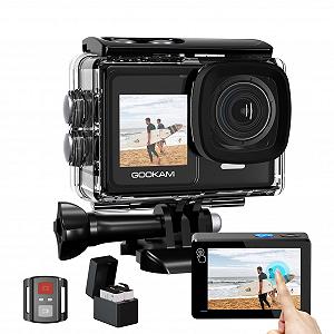 Камера GOOKAM GO9 4K 60fps 24MP WiFi Экшн-камера с двойным экраном сенсорный 40M подводная камера Ледовые спортивные камеры 2.4G Пульт дистанционного управления Шлемная камера 170° Широкий угол с 2 х 1350 мАч аккумуляторами - Фото 1