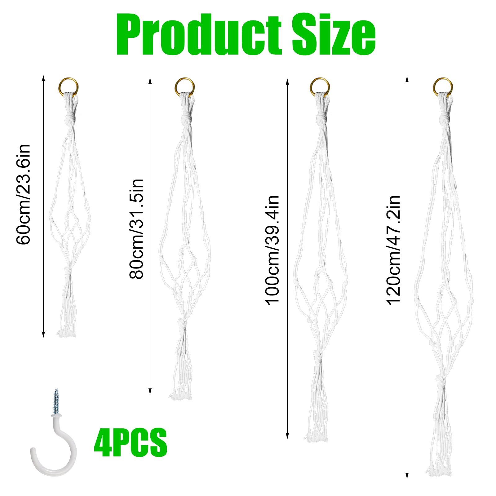 Набір підвісних кошиків Макраме 4 штуки з металевими гачками Бохо стиль Білий, фото №2 Набір підвісних кошиків Макраме 4 штуки з металевими гачками Бохо стиль Білий, фото №2