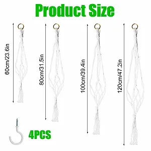 Набір підвісних кошиків Макраме 4 штуки з металевими гачками Бохо стиль Білий synthetic.ua - Фото 1