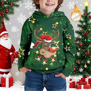 Рождественский свитер Худи для мальчиков Reindeer 3D принт Забавный Рождественский свитер для детей Пуловер Повседневная толстовка для мальчиков и девочек Флисовая рождественская толстовка synthetic.ua - Фото 1