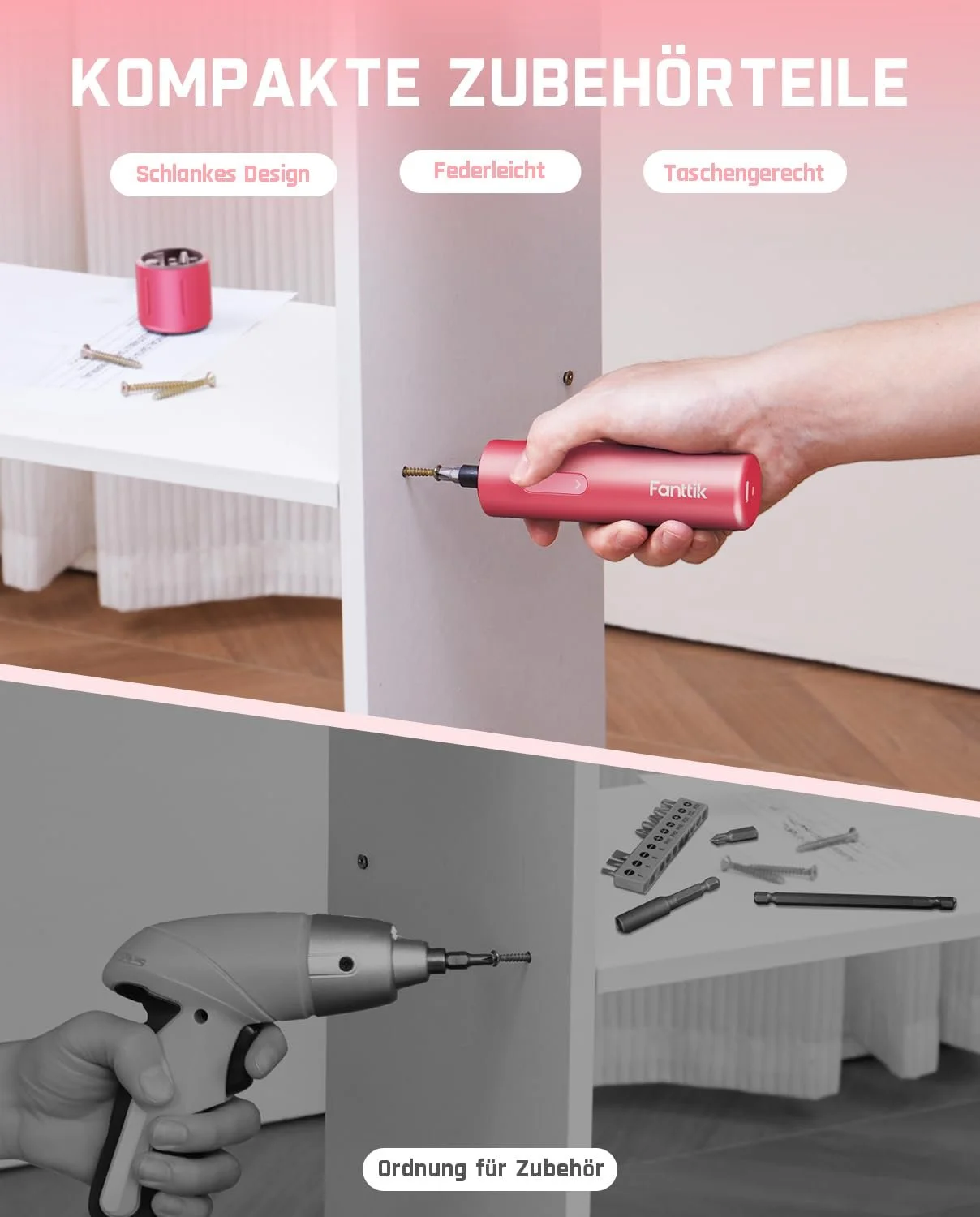 Акумуляторна викрутка Fanttik NEX S1 Capsule 3.7 В 5 Нм 320 об/хв біти S2 1/4" LED 5 шт. Pink, фото №4