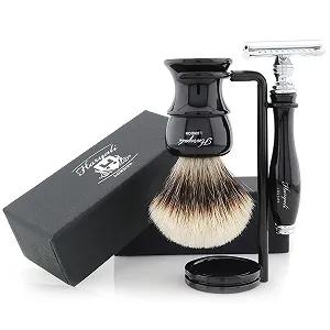 Набор для бритья Black Colour Silver Tip Badger с подставкой и Т-образной бритвой черный - Фото 1