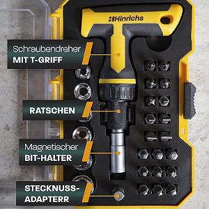 Набір викруток Hinrichs 2 предмети - Набір тріскачкових викруток 29 предметів з Т-подібною рукояткою і Набір прецизійних викруток 28 предметів - Інструментальний набір для прецизійної механіки - Мультиніжковий набір synthetic.ua - Фото 1