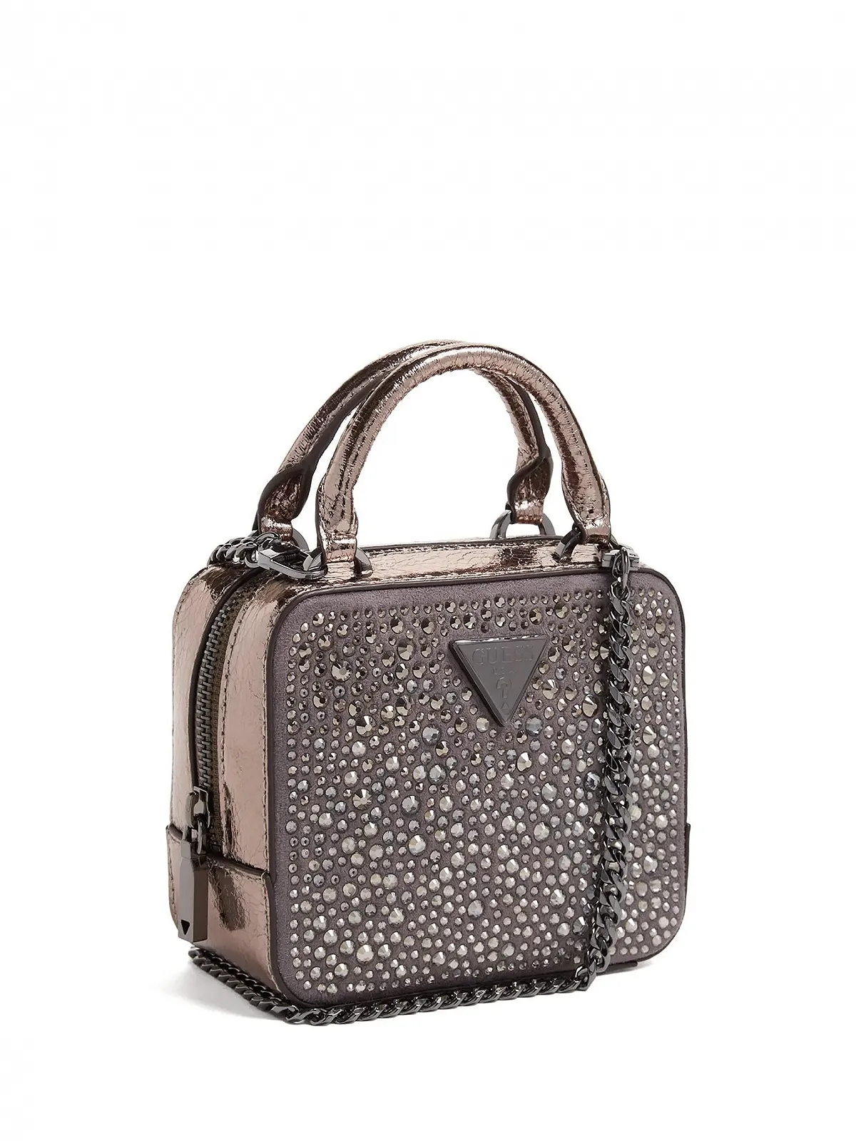 Міні-кроссбоді GUESS Lua Top Zip вечірня, цинкового кольору, фото №4