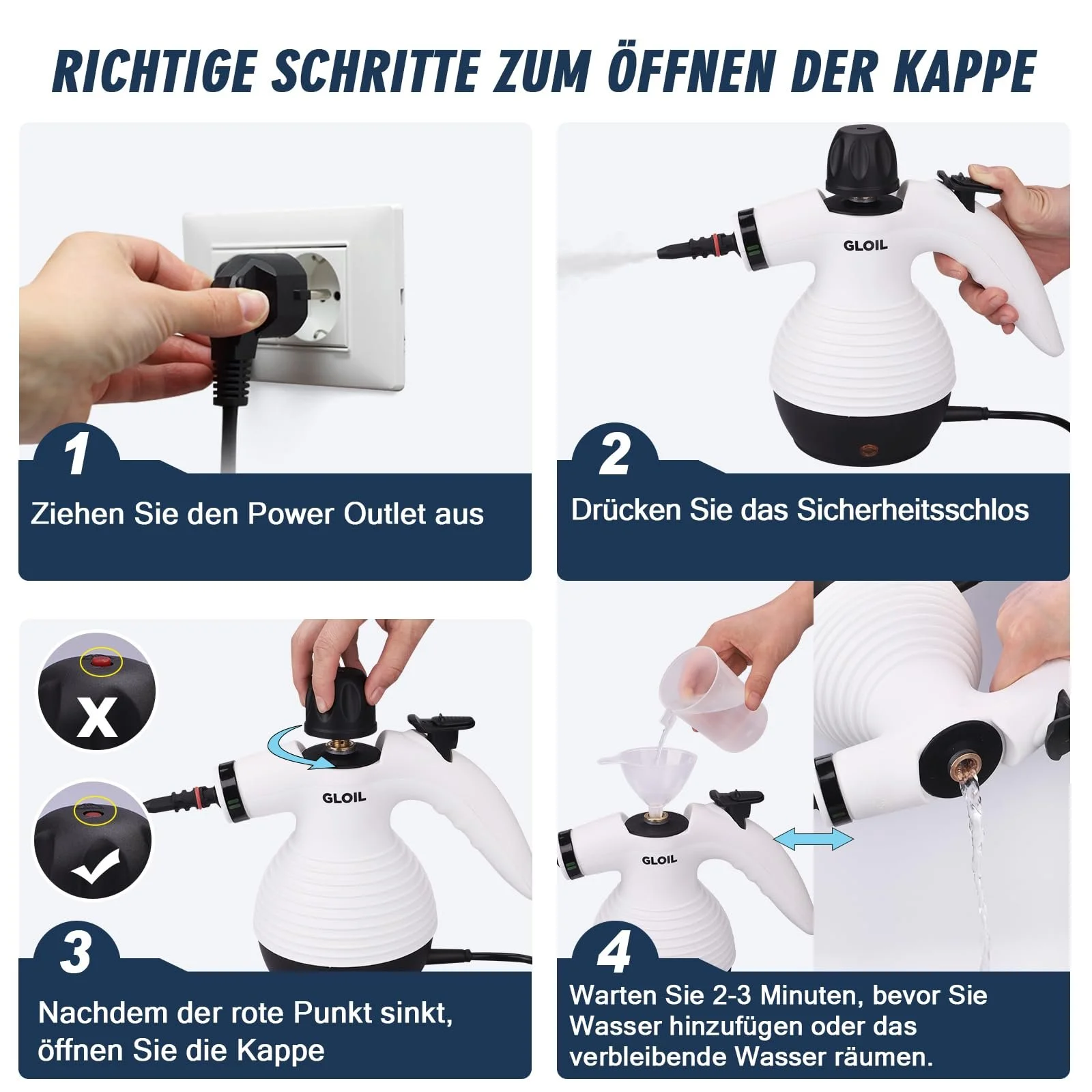 Пароочисник портативний GLOIL багатофункціональний 10 аксесуарів 1050W, фото №8