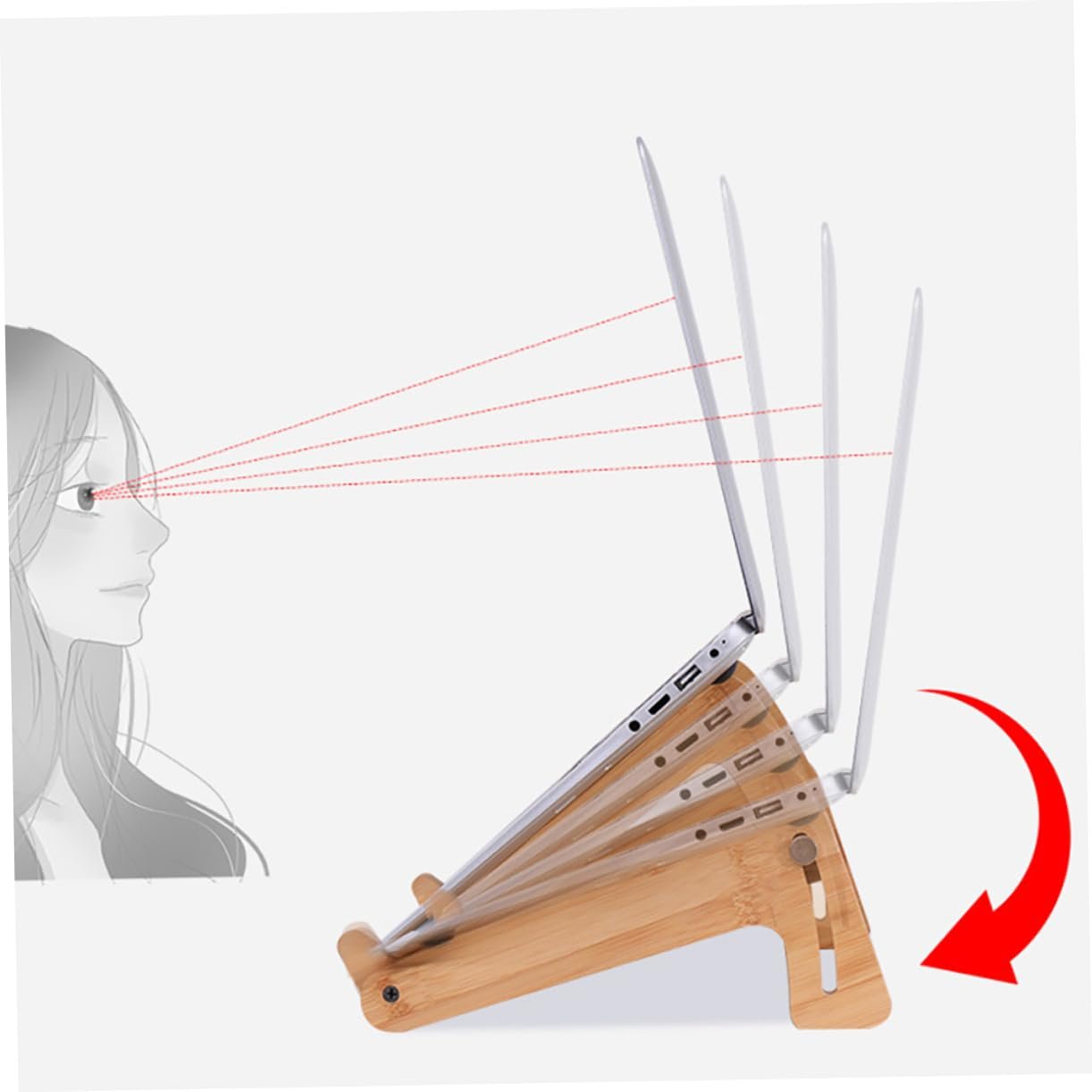 Вертикальна Підставка для Ноутбука Дерев'яна Регульована по Висоті Ергономічна з Полицею для Ручок Багатофункціональна, фото №4